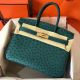 Hermes Birkin 30 Handmade Bag In Green Ostrich Skin