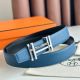 Hermes H au Carre Reversible Belt 32MM in Blue Clemence Leather