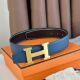 Hermes H Reversible Belt 38MM in Blue Clemence Leather