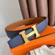 Hermes H Reversible Belt 38MM in Blue and Gold Epsom Leather