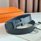 Hermes H Reversible 32MM Belt with Matte Buckle in Blue Clemence Leather