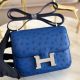 Hermes Constance 18 Handmade Bag In Blue Ostrich Leather