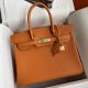 Hermes Birkin 25 Handmade Bag In Orange Clemence Leather