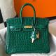 Hermes Birkin 25cm Bag In Green Embossed Crocodile Leather
