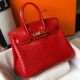 Hermes Birkin 25cm Bag In Red Embossed Crocodile Leather