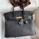 Hermes Birkin 25 Handmade Bag In Black Crocodile Niloticus Matte Skin