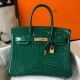 Hermes Birkin 30cm Bag In Green Embossed Crocodile Leather