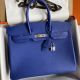 Hermes Birkin 35 Retourne Handmade Bag In Blue Electric Clemence Leather