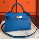 Hermes Kelly Mini II Handmade Bag In Blue Izmir Epsom Leather