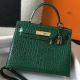 Hermes Kelly 25cm Handmade Bag In Green Embossed Crocodile Leather