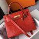 Hermes Kelly 25cm Handmade Bag In Red Embossed Crocodile Leather