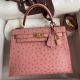 Hermes Kelly Sellier 25 Handmade Bag In Terre Cuite Ostrich Leather