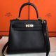 Hermes Kelly 25cm Retourne Handmade Bag In Black Swift Leather 