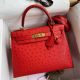 Hermes Kelly Sellier 28 Handmade Bag In Red Ostrich Leather