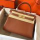 Hermes Kelly Retourne 28 Handmade Bag In Gold Swift Calfskin