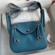 Hermes Mini Lindy Handmade Bag In Blue Jean Clemence Leather
