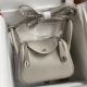 Hermes Mini Lindy Handmade Bag In Pearl Grey Clemence Leather