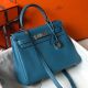 Hermes Kelly 25cm Retourne Bag In Blue Jean Clemence Leather
