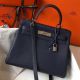 Hermes Kelly 28cm Bag In Dark Blue Clemence Leather PHW