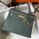 Hermes Kelly 28cm Bag In Vert Amande Clemence Leather GHW