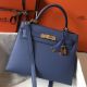 Hermes Kelly 28cm Bag In Blue Agate Epsom Leather GHW