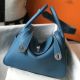 Hermes Lindy 26cm Bag In Blue Jean Clemence Leather PHW