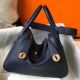 Hermes Lindy 26cm Bag In Navy Blue Clemence Leather GHW