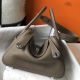Hermes Lindy 26cm Bag In Taupe Grey Clemence Leather
