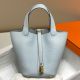 Hermes Picotin Lock 22 Bag In Blue Brume Clemence Leather