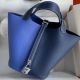 Hermes Picotin Lock 18 Bicolor Handmade Bag in Blue and Blue Saphir Clemence Leather