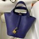 Hermes Picotin Lock 18 Handmade Bag in Blue Encre Clemence Leather