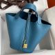 Hermes Picotin Lock 18 Handmade Bag in Blue Jean Clemence Leather