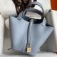 Hermes Picotin Lock 18 Handmade Bag in Blue Lin Clemence Leather