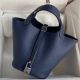 Hermes Picotin Lock 18 Handmade Bag in Blue Saphir Clemence Leather