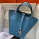 Hermes Picotin Lock 22 Handmade Bag in Blue Jean Clemence Leather