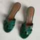 Hermes Oasis Sandals In Green Shiny Niloticus Crocodile