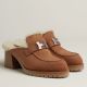 Hermes Flore 60 Mules in Brown Suede with Shearling