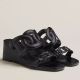 Hermes Figari 55mm Wedge Sandals In Black Nappa Leather