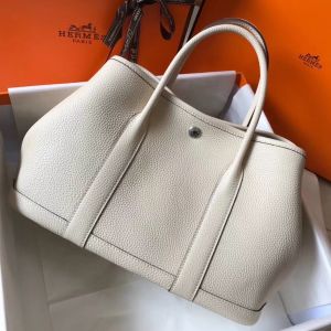 Hermes Garden Party 30 Bag In White Taurillon Leather