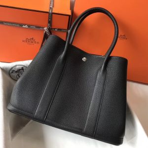 Hermes Garden Party 36 Bag In Black Clemence Leather