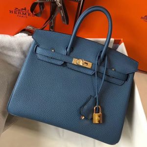 Hermes Birkin 25cm Bag In Blue Agate Clemence Leather GHW