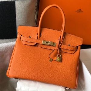 Hermes Birkin 30cm Bag In Orange Clemence Leather GHW 