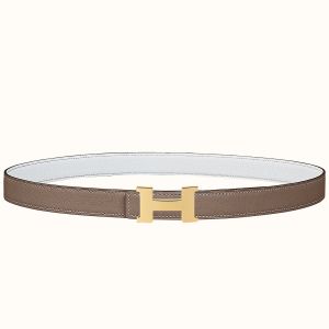 Hermes Mini Constance 24mm Reversible Belt Taupe/White