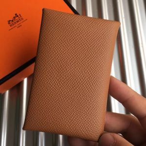 Hermes Calvi Card Holder In Gold  Epsom Leather