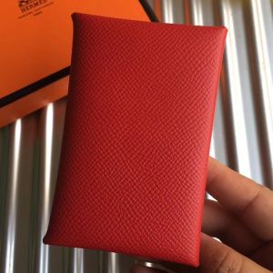 Hermes Calvi Card Holder In Red Epsom Leather