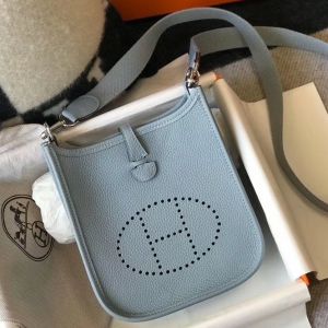 Hermes Evelyne III TPM Bag In Blue Lin Clemence Leather