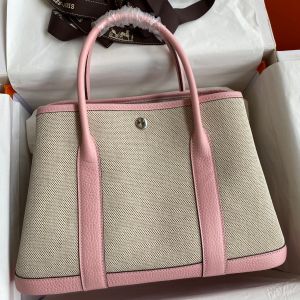 Hermes Garden Party 30 Handmade Bag in Toile and Pink Leather