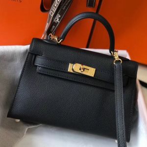 Hermes Kelly Mini II Bag In Black Epsom Leather GHW