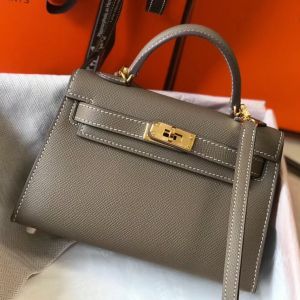Hermes Kelly Mini II Bag In Taupe Grey Epsom Leather GHW