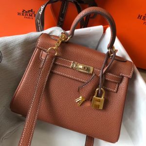 Hermes Kelly 20cm Bag In Gold Clemence Leather GHW 
